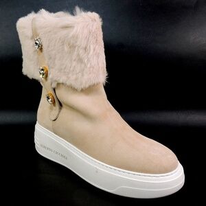 ALBERTO CICCIOLI 🇮🇹 WOMEN'S CREAM SOFT SUEDE & FUR COMFORT WINTER ANKLE BOOTS